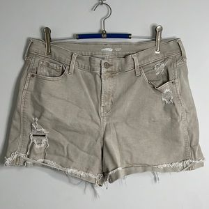 Old Navy Khaki Boyfriend Jean Shorts Distressed Safari Travel Ripped 14